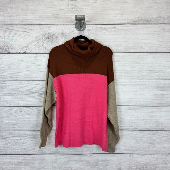 Free People Women's Colorblock Turtleneck Oversized Knit Sweater Size XS - Picture 1 of 10
